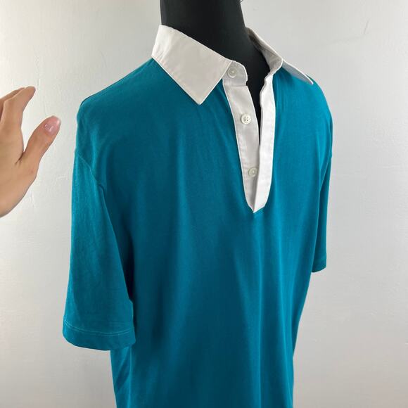 THEORY Green White Cotton Short Sleeve V-Neck Rugby Polo-Rope Jersey Top Size M - Picture 4 of 11